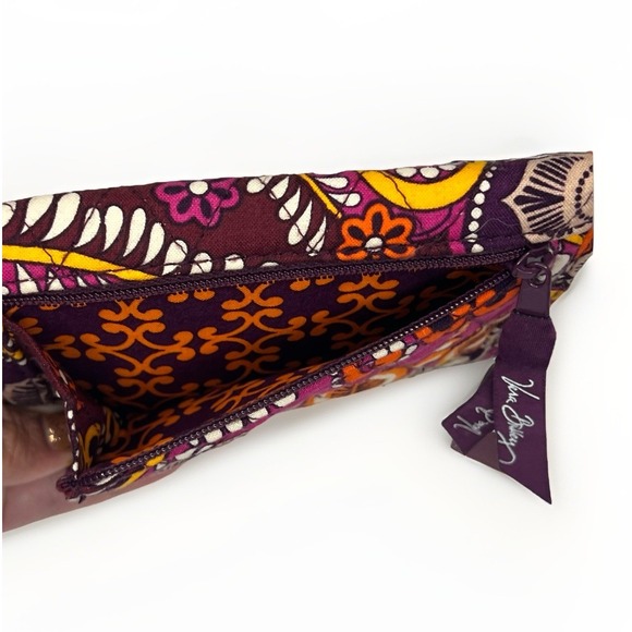 Vera Bradley Safari Sunset Quilted Cotton Trifold Wallet Purple Orange - Picture 3 of 9